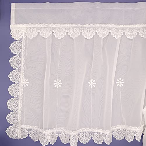 Aokqya Lace Valances For Windows Farmhouse White Kitchen Window Curtains Embroidered (52X18Inch Valance, Embroidery Daisies) #TOP6