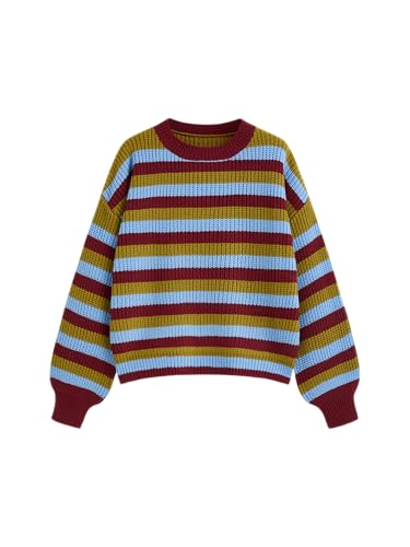 Image of CIDER Women's Cropped Striped Sweater Long Sleeve Crew Neck Trendy Pullover Tops