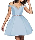 Schlicht und elegant: Kurz, elegante Satin, A-Linie, Rückenfrei, V-Ausschnitt, mit Perlen verziert.