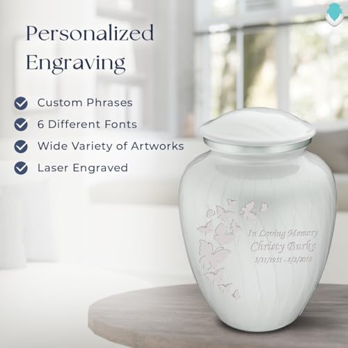Image of Geturns- Adult Custom Butterfly Cremation Urns for Human Ashes I Pearl White Large Funeral Urn for Female and Male I 200 lbs