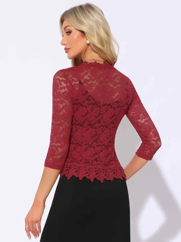 Image of Allegra K Floral Lace Shrugs for Women's Evening 3 /4 Sleeves Formal Elegant Bolero Cardigan