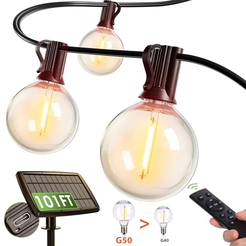addlon 100FT Solar String Lights with G50 Bulbs & USB Charging