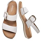 Littleplum Sandals for Women Arch Support – Comfortable Flat Womens Sandals, Summer Breathable Adjustable Orthotic Walking Shoes for Beach,Travel Cream White Size 8.5