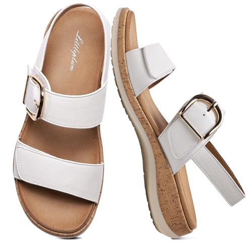 Littleplum Women's Arch Support Sandals Cream White Size 8