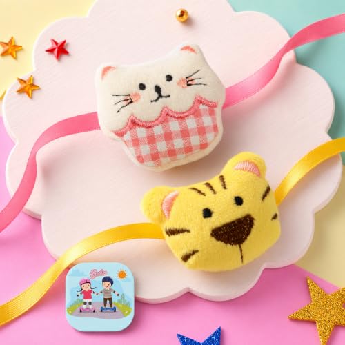 Image of CraftVatika Rakhi for Kids | Set of 2 for Brother | Perfect Rakhi for Brother Boy with Fridge Magnet, Rakshabandhan Greeting Card, Tilak Set,Home Decor (M3-Kids Set)
