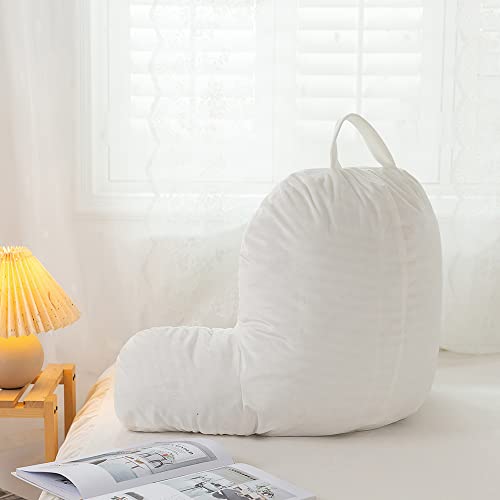 Donaness Crystal Velvet White Reading Pillow Bed Rest For Sitting Wedge Large Adult Backrest Lounge Cushion With Arms And Pockets #TOP2