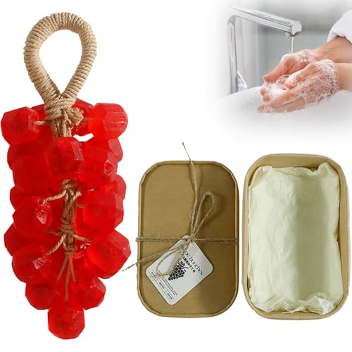 Sapone Detergente Delicato All'uva Di Cristallo Fatto A Mano, Sapone Da Bagno Decorativo Unico, Kit Fai Da Te For Sapone All'uva Su Una Corda, For Mani E Viso/bagno, Fragranza Di Lunga Durata(Red)