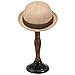 MyGift Vintage Style Black Metal Pedestal Hat Holder Stand with Dome Top Design and Rustic Brown Wood Stem, Tabletop Cap, Fedora, Wig Display Holder