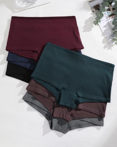 Image of Cotton Boyshort Underwear for Women Boxer Briefs Lady Boy Short Panties | 6 Pack,Full Coverage,Plus Size,Girls Panties,Under Dress,Breathable,Cute,Stretch,Stay in Place,Multiple Colors,Machine Wash