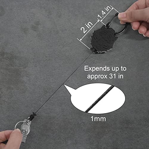 Retractable Keychain Carabiner Key Reel - Coideal 2 Pcs Heavy-Duty ID Badge Holder Locking Key Chain Pulley with 31" Upgraded Dyneema Cord