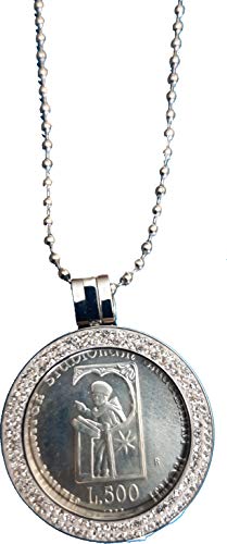 Pendentif 500 Lire en argent rare et son collier 90 elegant Universite de Bologne 1988