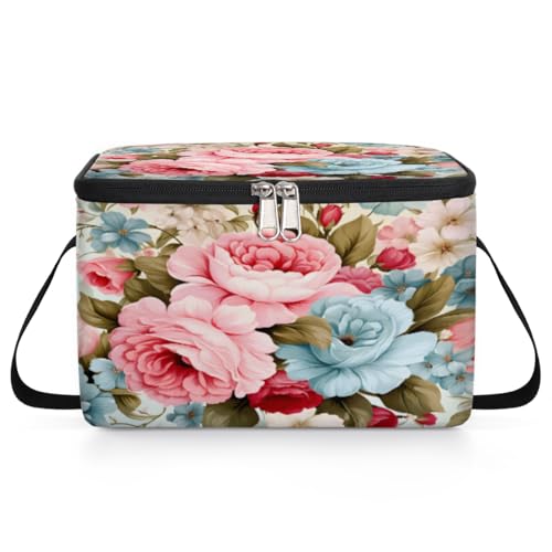 Blooming Peony Lunch Bags for Women Men 9 Cans, Hot & Cold Food Delivery Bag Insulated Grocery Bag Insulated Lunch Box Peony Cooler Bag for Office Work Picnic Beach