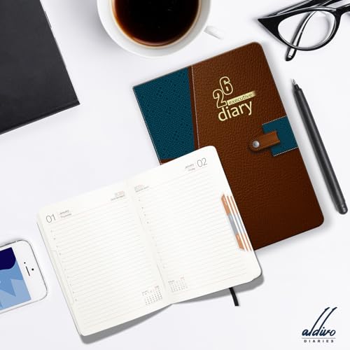 Image of ALDIVO Paper Cover Hard Bound New Year Diary 2026 | A5 Size 365 Days 2026 Daily Planner Diary with Dates, Calendar, Month Cut Index and Bookmark For Office, Personal and Corporate Use (AD623)