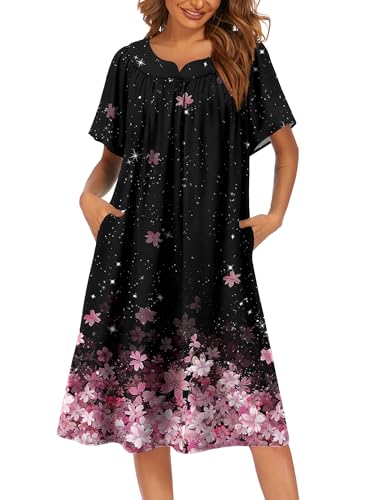 Image of Ekouaer Womens Nightgown Short Sleeve House Dress with Pockets-Floral Print Mumu Dress