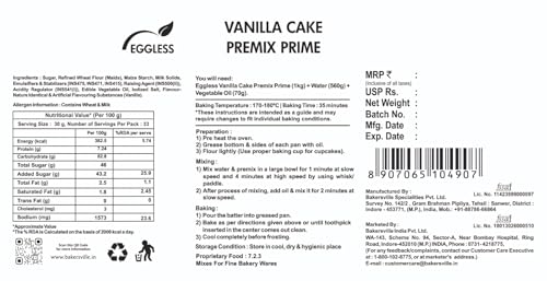 Image of Bakersveggie Eggless Cake Premix, 1 Kg (Vanilla Cake Premix Prime)
