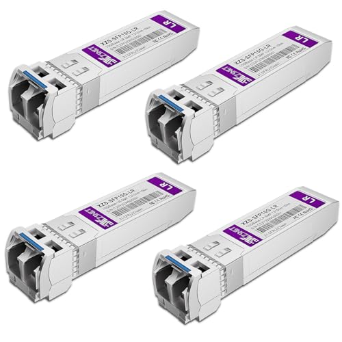 Image of 10GBASE-LR SFP+ Transceiver, 10G SFP+ to LC Single Mode Fiber Module Compatible for Cisco SFP-10G-LR, Ubiquiti UniFi UF-SM-10G, Mikrotik S+31DLC10D, Meraki, Netgear, D-Link and More, 4 Pack | SFP+ Single Mode