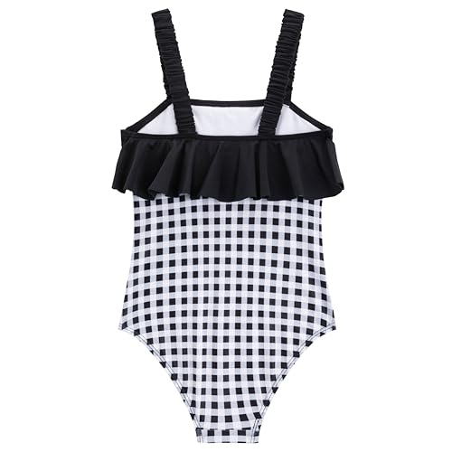 LIZENS Girls One Piece Off Shoulder Black Ruffle Swimwear Bathing Suit for Kids2
