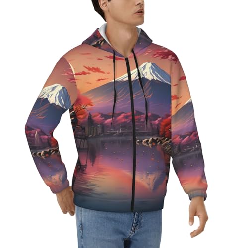 Sweat à capuche Mont Fuji avec fermeture éclair fluide et cordon de serrage