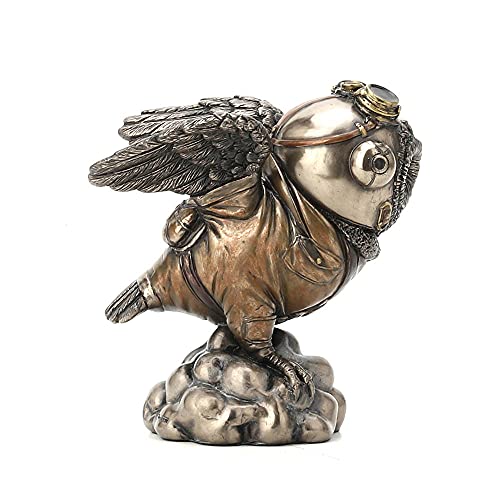 Estatua búho aviador steampunk 4 1/8 pulg Resina broncínea miniatura 3