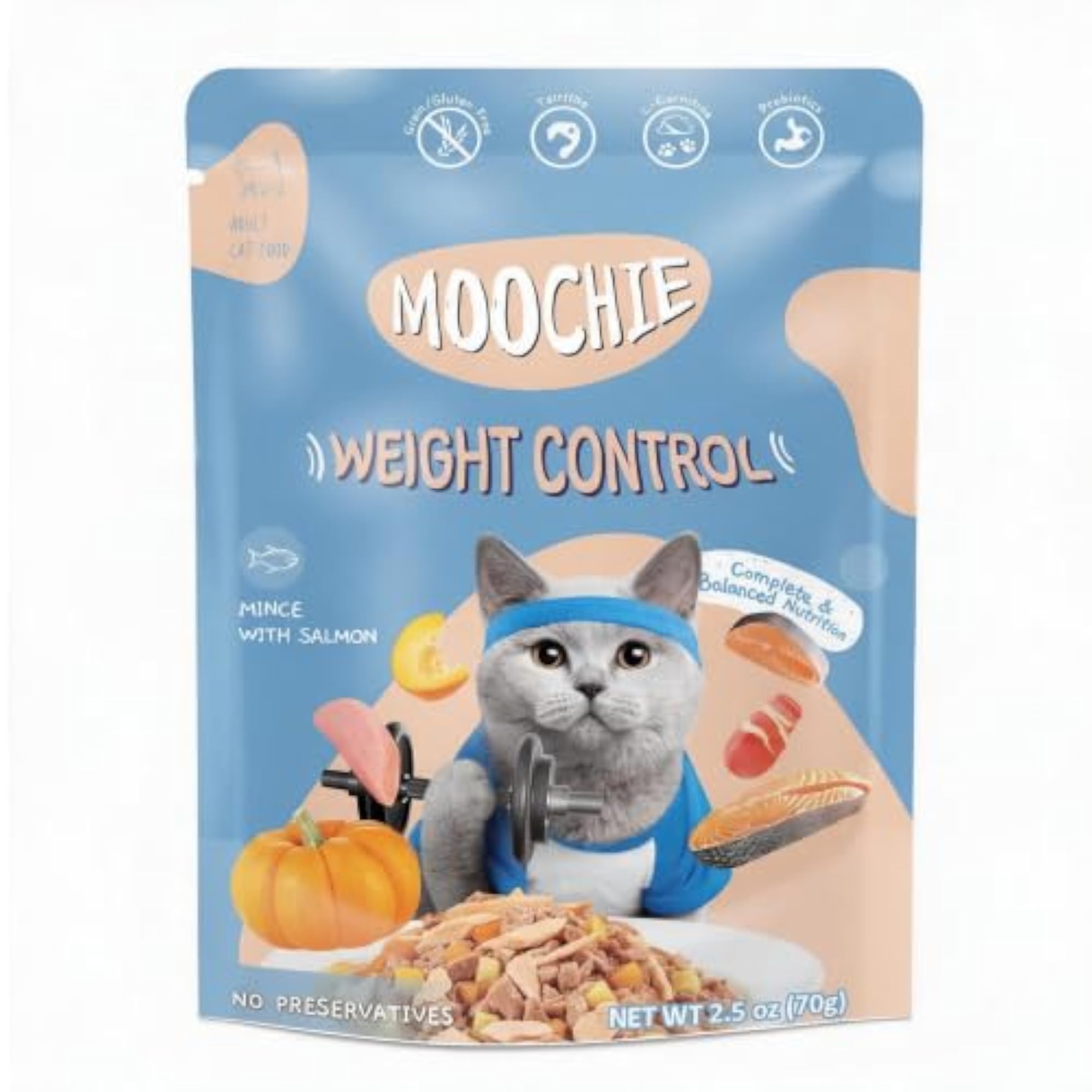 Moochie Weight Control Salmon Mince Cat Food, Grain Free