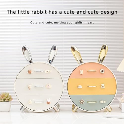Cute Bunny Desktop File Cabinet - Lockable 3-Drawer Storage for Hair Clips & Jewelry, Portable Makeup Organizer, Flat File Cabinet for Office & Home Use