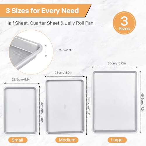 Spmarkt 3-Piece Non-Stick Baking Sheet Set | PFOA/PFOS/PTFE-Free, 0.8mm Heavy-Duty Steel with Diamond Texture Surface | Stackable Design for Roasting, Baking & Toasting