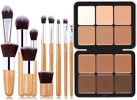 Professional Makeup Cream Contour Palette, MKNZOME 8 Colours Concearler Full Coverage & Makeup Brush Set Contour Concearler Palette Contouring Face Make Up Gift for Women Girls