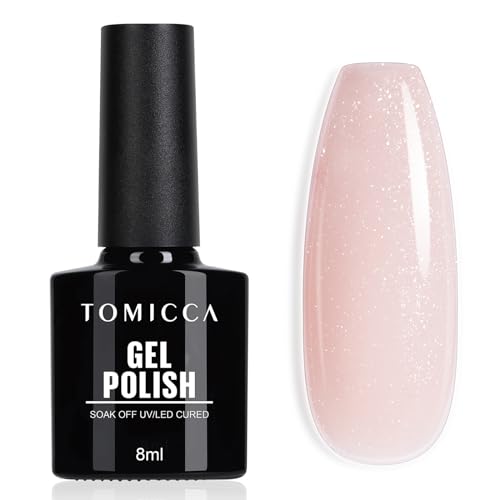 TOMICCA UV Nagellack Silber Glitter Milchig Rosa, 8ml Milchig Rosa Glitter Gel-Nagellack, UV LED Soak Off Manicure Gel Lacquer Varnish