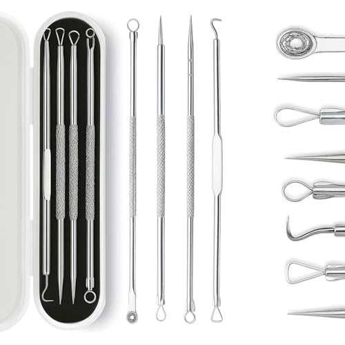 Kit Removedor de Cravos e Espinhas com 4 Peças 8 Pontas Profissionais em Aço Inox + Estojo, Ferramentas para Limpeza de Pele, Acne e Higiene Facial Segura
