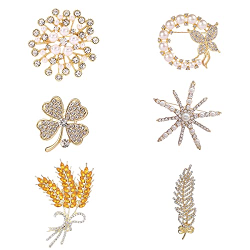 Broche en Perles, Darryy 6 Pièces Broche en Cristal, Broche en Strass, Broche Strass et Perle, Broche Mariage Femme Robe, Broche et Accessoires en Perle, Broche epi de blé, Bon Rapport Qualité-Prix Cover