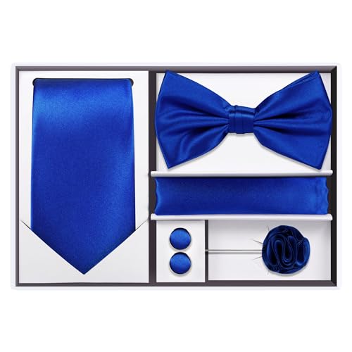 Image of Tie G .5pcs Tie set in a gift box : Tie sets : Solid color Neck tie,Satin Bow tie,Pocket Square, Lapel, Cuffs link