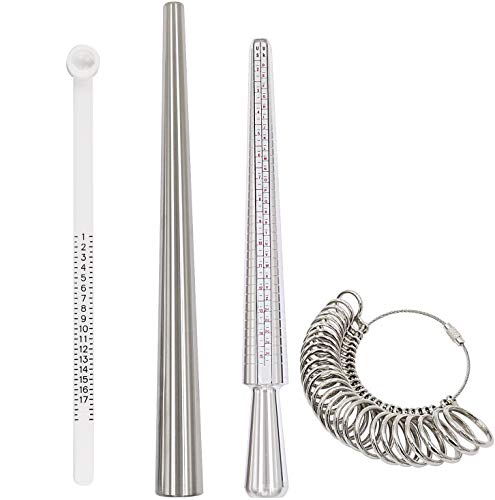 TANJIN Metal Ring Sizing Mandrel 0-13 US Finger Size Ring Sizer Guage Jewelry Measuring Belt with Magnifier Loupe Jewelry Measurement Set