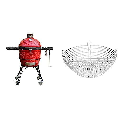 Kamado Joe Kj23Rhc Classic Joe Ii 18-Inch Charcoal Grill With Cart And Side Shelves, Blaze Red & Kj-Mcc23 Charcoal Basket Grill Accessory For Classic Joe, Stainless Steel #TOP24