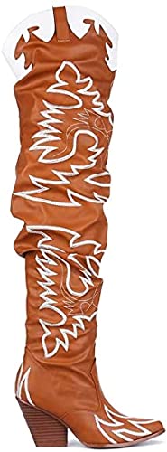 Cape Robbin Kelsey-21 Cowboy Boots Women, Over The Knee Western Cowgirl Boots With Chunky Block Heels, Fashion Dress Boots For Women - Terracotta Tan Size 11 #TOP3