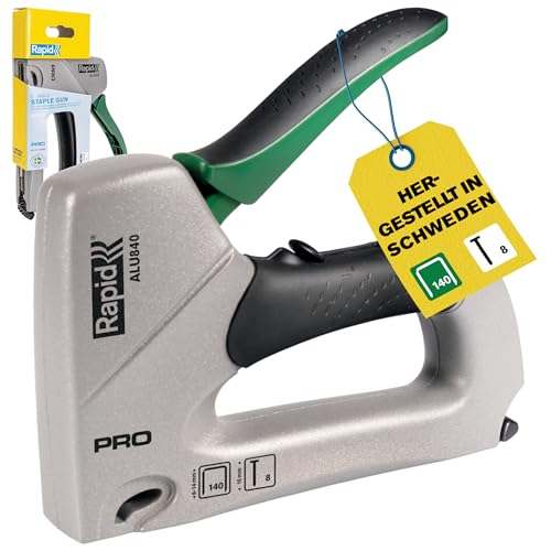 Rapid ALU840 Handtacker – Leistungsstarker Tacker aus Aluminium für Holz und Folien, für Klammern Typ 140 (6–14 mm) und Nägel Typ 8 (15 mm), Ergonomisch, Rückschlagfrei
