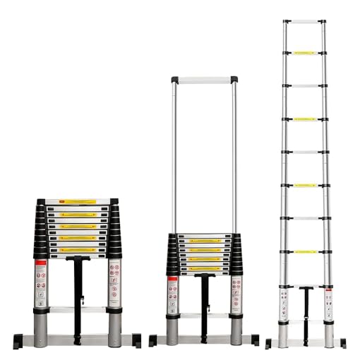 Lista de Escaleras de Aluminio en Bodega Aurrera para comprar hoy. 44 Aserose Escalera Telescópica Recta de 3.2 Metros - Escalera de Recta de Altura Ajustable con 10 Peldaños, Aluminio Reforzado y Duradera, Modelo Retráctil de Mayor Estabilidad...
