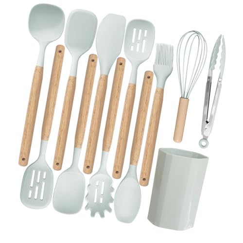 Silikon-Utensilien-Set mit ergonomischem Griff, hitzebeständig bis 220 °C, sicher für antihaftbeschichtetes Kochgeschirr, benutzerfreundliche Küchenutensilien