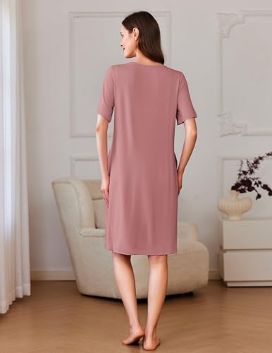 Image of Ekouaer Women Zipper Robe Short Sleeves House Coat Zipper Front Bathrobe Sleepwear with Pockets Housecoat Nightgown