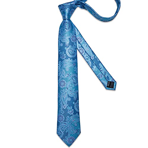 Image of DiBanGu Mens Paisley Tie Sets Silk Jacquard Woven Floral Necktie and Pocket Square Cufflinks Wedding Business Party