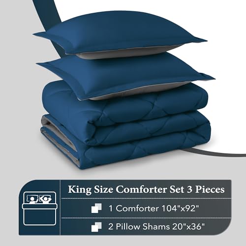 Image of downluxe King Size Comforter Set - Ocean and Grey King Comforter, Soft Bedding Sets for All Seasons -3 Pieces - 1 Comforter (104 inchx92 inch) and 2 Pillow Shams(20 inchx36 inch)