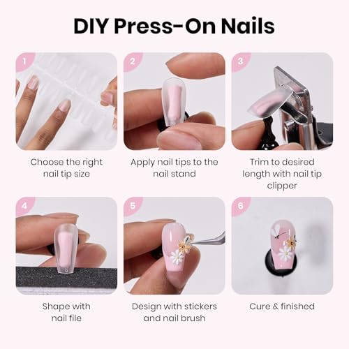 Image of Beetles Nail Art Kit,510pcs 15 Sizes Gel Nail Tips Nail Art Brushes Set with Nail Stand Nail Holder Rhinestones Sticker Nail File Cuticles Trimmer Press On Nails Kit for Gel Polish Women Beginner