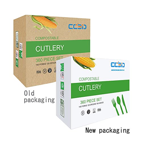 360 Pcs 100% Compostable Cutlery Set Disposable Utensils Eco Friendly Cutlery Combo Set Cpla Biodegradable Tableware Sets Plastic Forks Spoons Knives Flatware Sets Disposable Tableware #TOP6