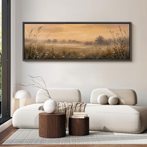 Image of MUDECOR Large Framed Canvas Print Wall Art Meadow Sunset for Living Room