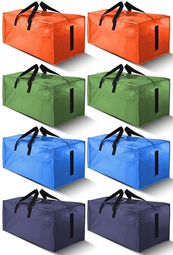 Image of HOMESURE 8 Pack Large Strong Moving Bags with Zippers & Carrying Handles - Water-Resistant - Heavy Duty Storage Tote for Space Saving, Fold Flat, Alternative to Moving Box (Multicolored)