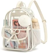 ASKSKY Clear Backpack for Stadium Events 12x12x6, Thick PVC Small Clear Bag with Leather Trim Fas...