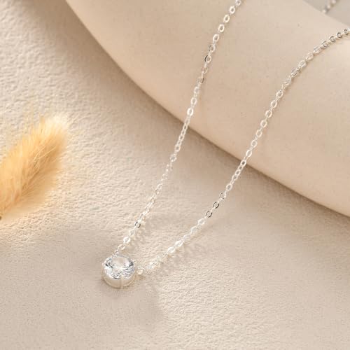 Image of Gold Silver Necklace for Women, Dainty Cubic Zirconia Pendant