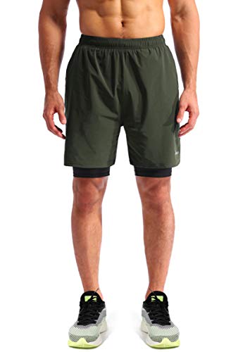 Image of Pudolla Men's 2 in 1 Running Shorts 5 inch Quick Dry Gym Athletic Workout Shorts for Men with Phone Pockets