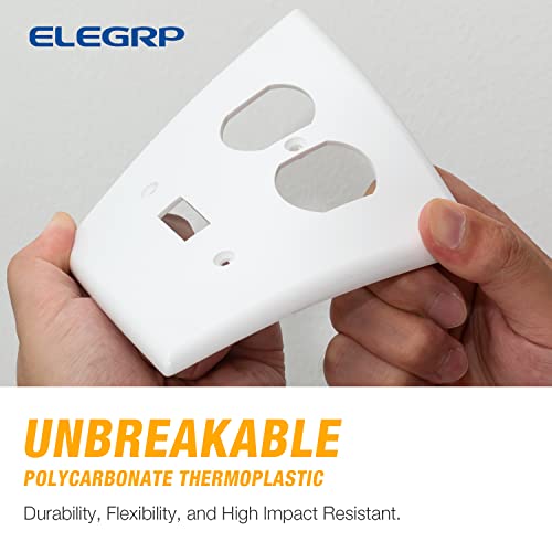 Elegrp 1-Toggle Light Switch 1-Duplex Receptacle Outlet Combination Wall Plate Cover, Mid-Size 4.88" H X 4.94" L Unbreakable Thermoplastic Faceplate Cover, Ul Listed (5 Pack, Glossy White) #TOP2