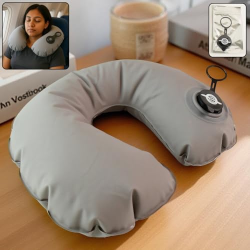 Image of Mshine 2PC Foldable Neck Pillow, Pocket Size Soft PVC Flocked U-Shape Cushion for Airplane, Car, Train & Office, Lightweight & Compact, Ergonomic Neck Support, Easy Inflation & Deflation