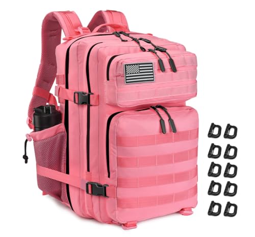 R.SASR Mochila tática feminina rosa 45L, mochila militar com sistema MOLLE, mochila grande para caminhadas, acampamento, academia, viagem, mochila impermeável com compartimento para laptop (rosa)